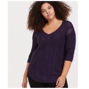 TORRID Purple Lurex Pointelle V-Neck Sweater 2X